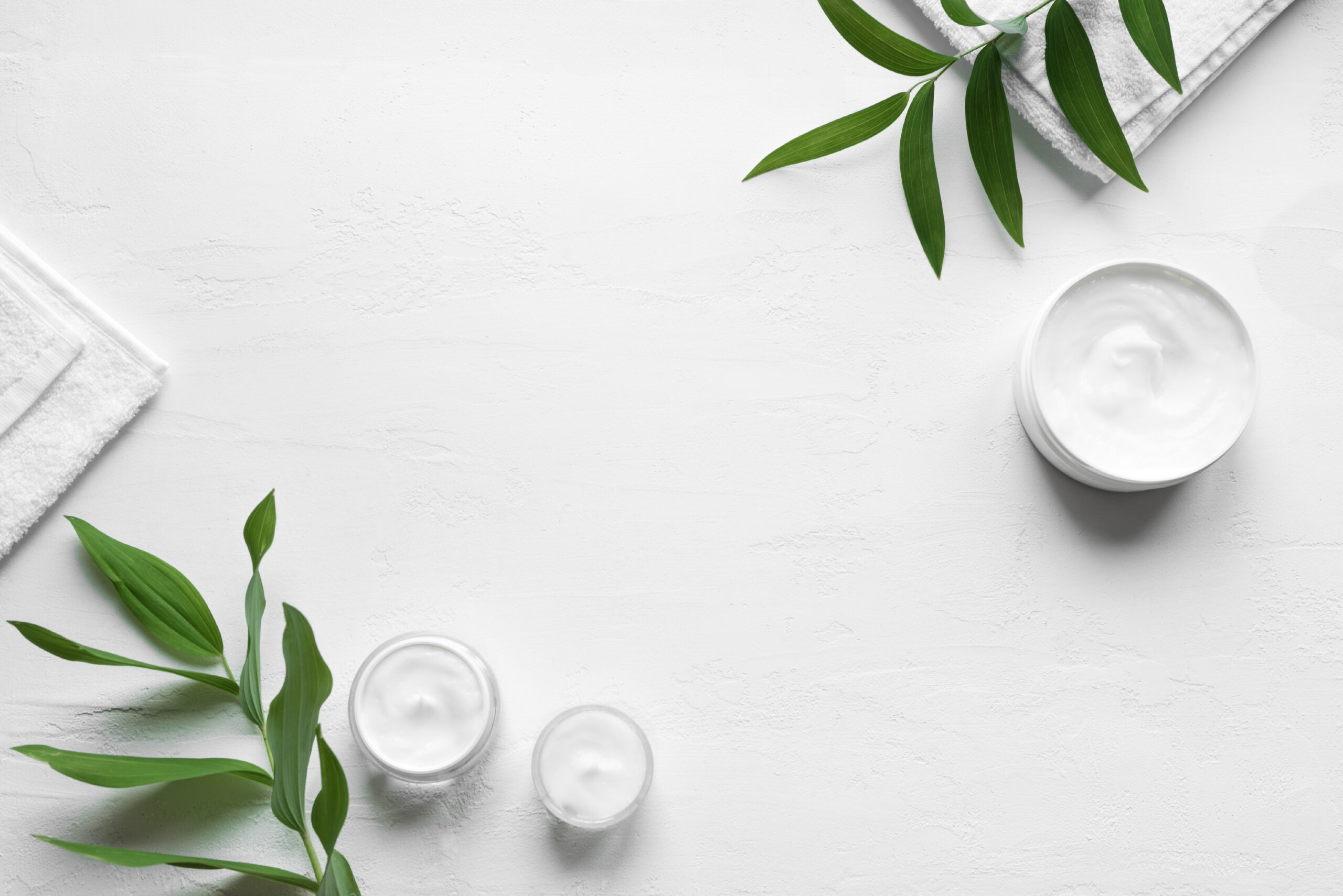 Natural cosmetics and green leaves